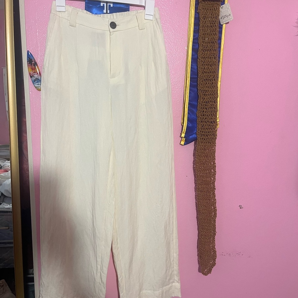 Cream Wide-Leg Pants